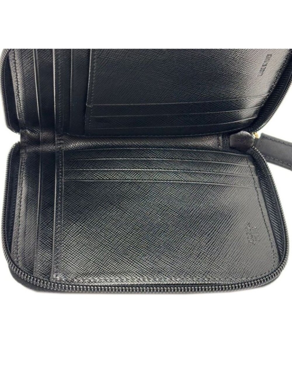 Prada Wallet Bifold Tessuto Nylon Leather Black Gold Zip Around - Picture 12 of 14